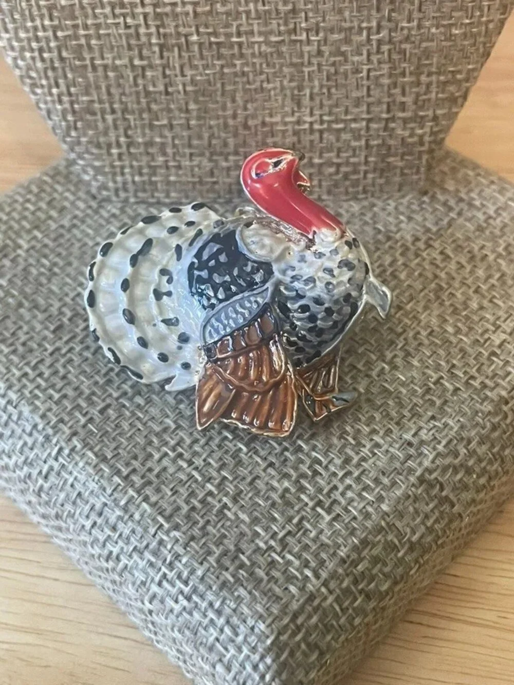 Vintage Thanksgiving Turkey Brooch Pendant Gold Tone Figural Fall Harvest Pin